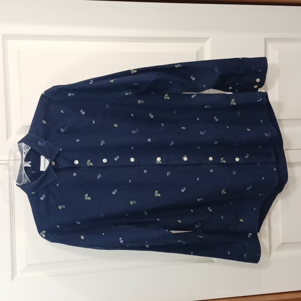 Frank & Oak Navy Blue Casual Button-Down Shirt - Lemon Print - M